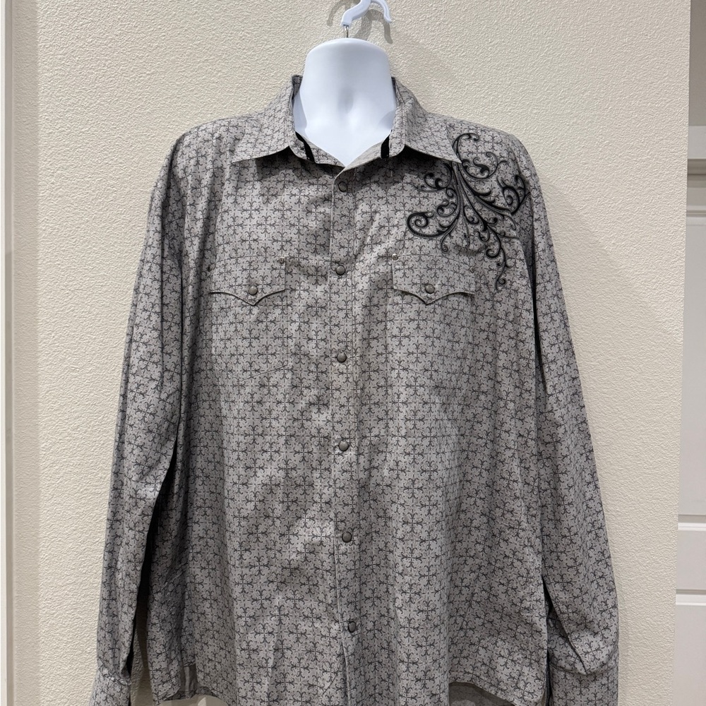 Men's Gray Dress Shirt with Embroidery